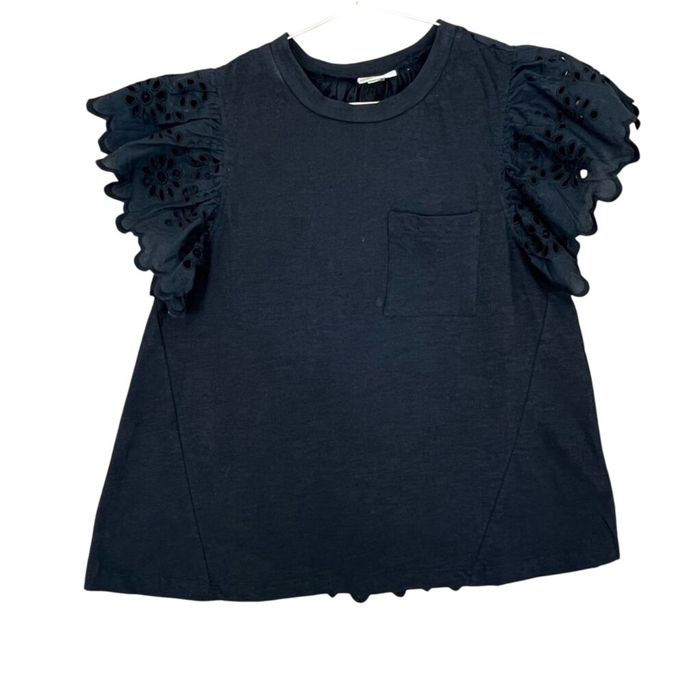 Anthropologie Seen Worn Kept Top Womens Xs Black Seen Worn Kept Flutter Eyelet